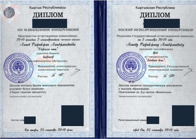 Высшее медицинское образование — Алиев Рафикжан Алижанович